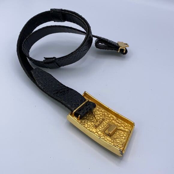 Alexis Kirk Vintage Women Black Crystal Buckle Genuine Reptile Adjustable Belt main image 7